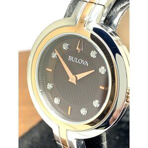 Bulova Women's Watch 98P194 Quartz Bangle Diamond Dial Rose Gold Silver …